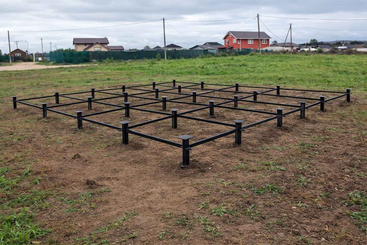 Монтаж винтовых свай 76 мм на участке